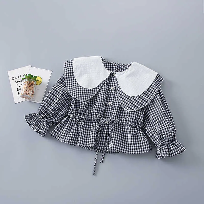 2-7 Years High Quality Spring Girl Clothing Set Fashion Casual Plaid Shirt + short Jeans Kid Children Girls 210615