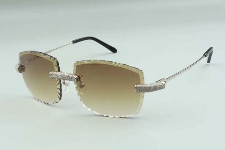 2021 Diseñadores senior Gafas de sol 3524023 Lente de corte Diamantes micropavimentados Alambres de metal Palos Tamaño de gafas 58-18-135mm263A