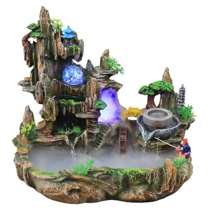 Mountain View Rockery Fountain Water Circulation Small Fish Taping Garden Bonsaï Décoration Lucky Feng Shui Ornements Humidificateur Y9128995
