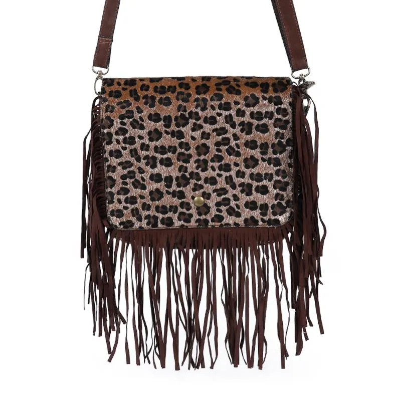 Sacs de soirée Entier Brown Vache Femme Cuir Vegan Hobo Fringe Bandoulière Pompon Bourse Lady Vintage Petit Sac À Main Mignon For321j