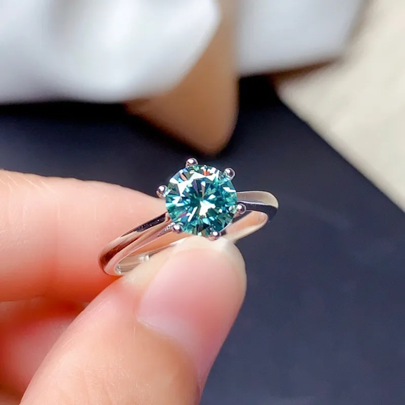 Blue green moissanite discount ring