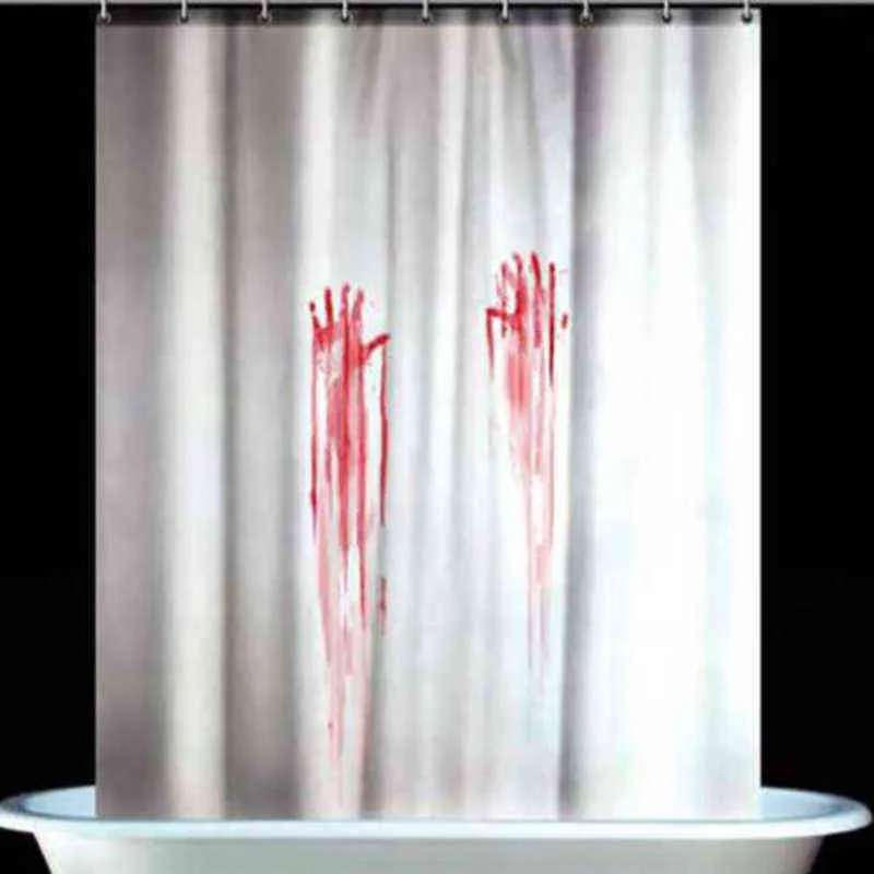 Skrämmande blod handtryck halloween dusch gardin Vattentät mögel polyester badrum tyg för badkar konst dekoration 211116