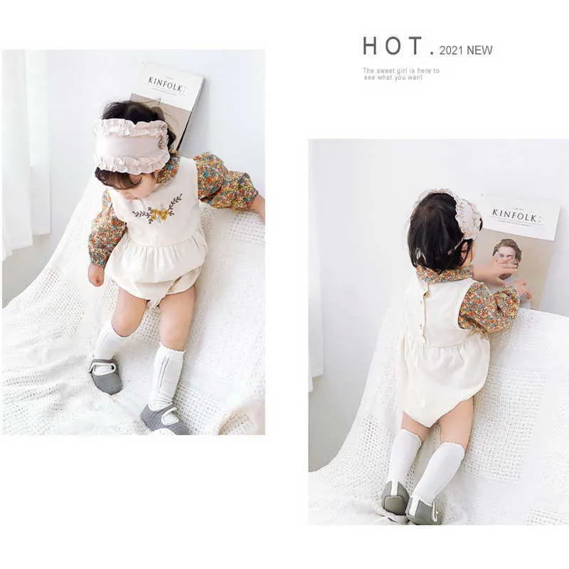 Wholesale Korean Style Spring Baby Boys Girls 2-pcs Sets Embroidery Bodysuit + Floral Shirts Born Clothes E1031 210610