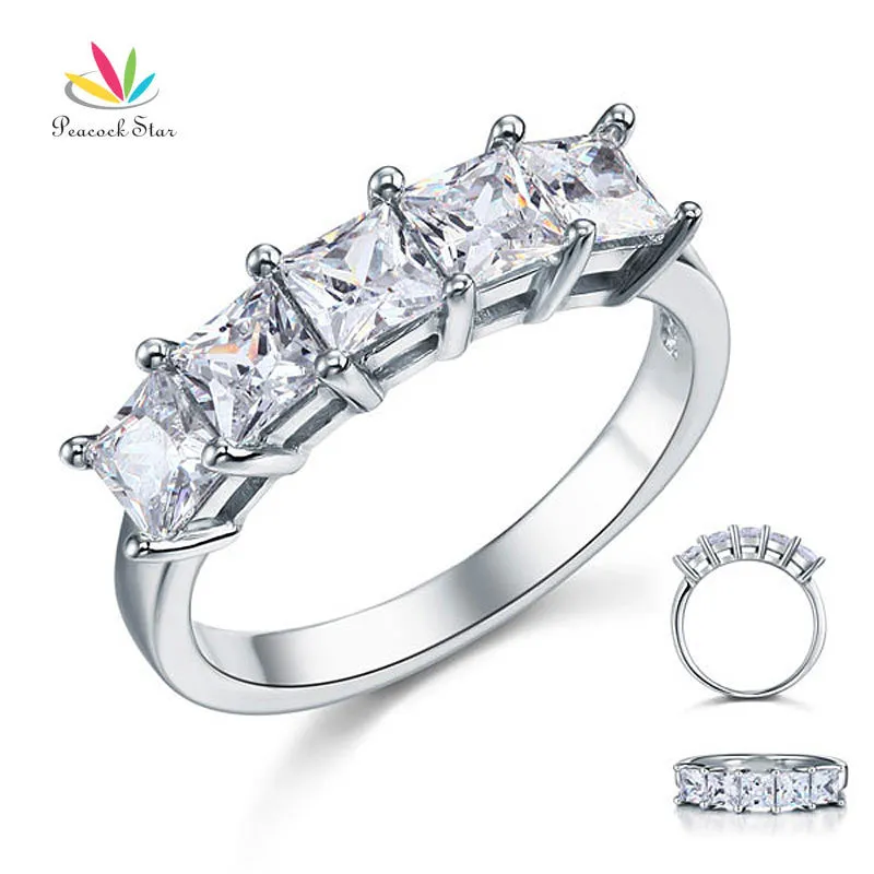 Paw Star Princess Cut Five Stones 125 Ct Solid 925 Sterling Silver Bridal Wedding Band Ring Jewelry CFR8072 2105067272889