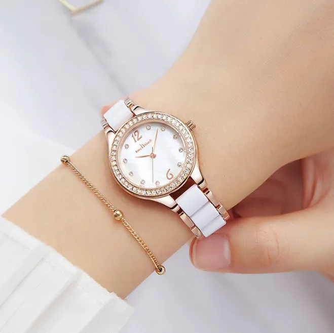 Newest Arrival Ceramic Quartz Movement Womens Watch Diamond Ladies Watches Life Waterproof Excellent Wristwatches252H