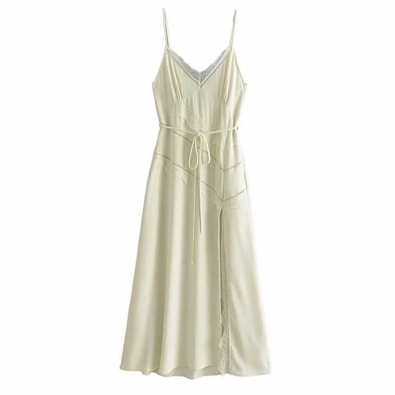 ZA verão laço longo deslizamento vestido mulheres sleeveless straps sexy vestido de noite moda tied cinto mulher backless vestidos verdes 210602