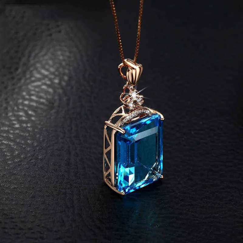 Ren naturlig blå topaz hänge 925 sterling silver vatten droppe form halsband colgantes bizuteria pierscionki hänge för kvinnor