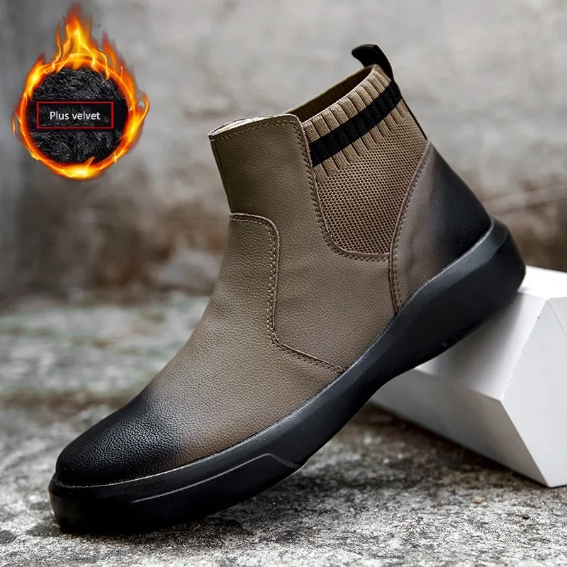 2022 Autumn and Winter New Fashion Trend Chelsea Short Boots British Style Trend All-match High-top Casual Leather Boots XM379
