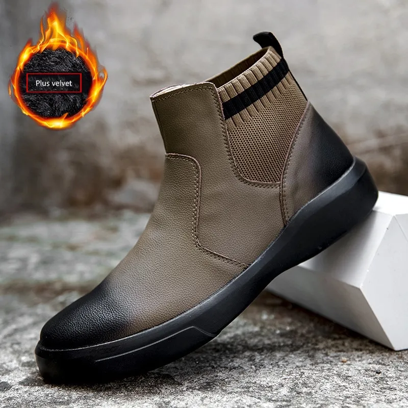 2022 Autunno e Inverno Nuova Tendenza della Moda Chelsea Stivaletti Stile Britannico Tendenza All-match High-Top Stivali di Pelle Casual XM379