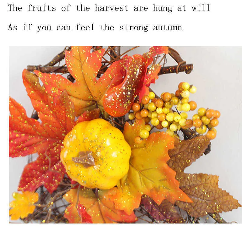 할로윈 장식 뿌려 황금 호박 펜던트 가을 색깔 사탕 수수 서클 시뮬레이션 과일 화환 수확 일 GIF Y0831
