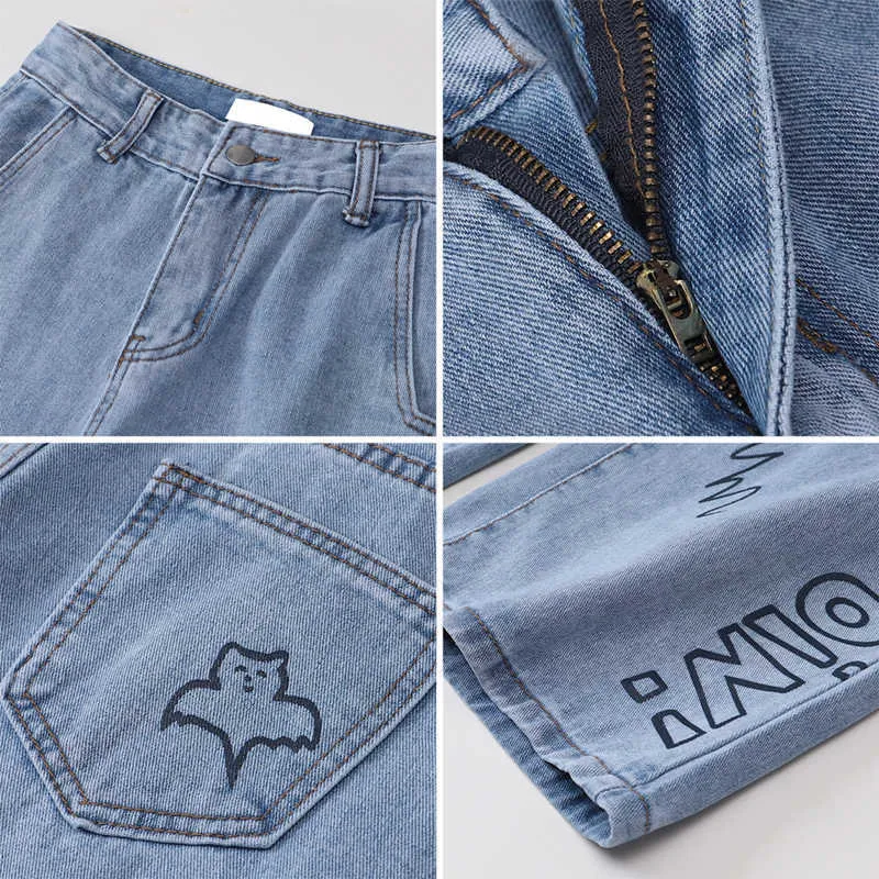 Yedinas Women Jeans Spring Y2K Harajuku Streetwear High midja denim Byxor Leisure Baggy Vintage Blue Femme Straight Pant 210527