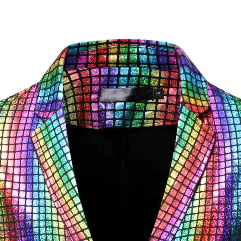 Rainbow Plaid Paillettes Glitter Costume Blazer Hommes 2022 Marque Encoché Revers Club DJ Mens Blazer Veste Vêtements de Scène pour Chanteurs 211111