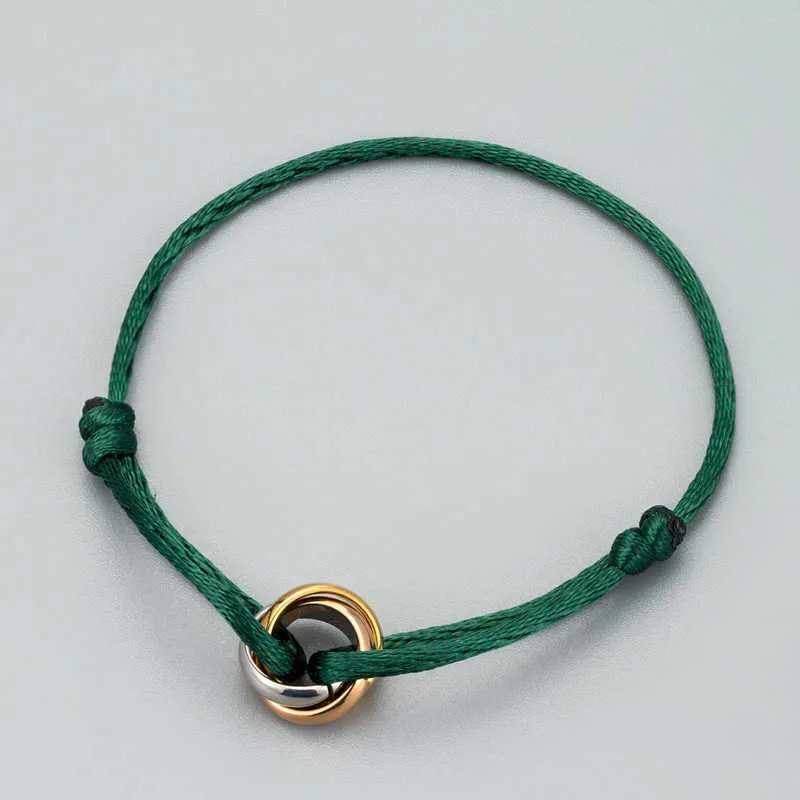 Zlxgirl pulseira de aço inoxidável de alta qualidade com 3 fivelas de metal fita com cadarço e corrente pulseira de seda feita à mão H090276s