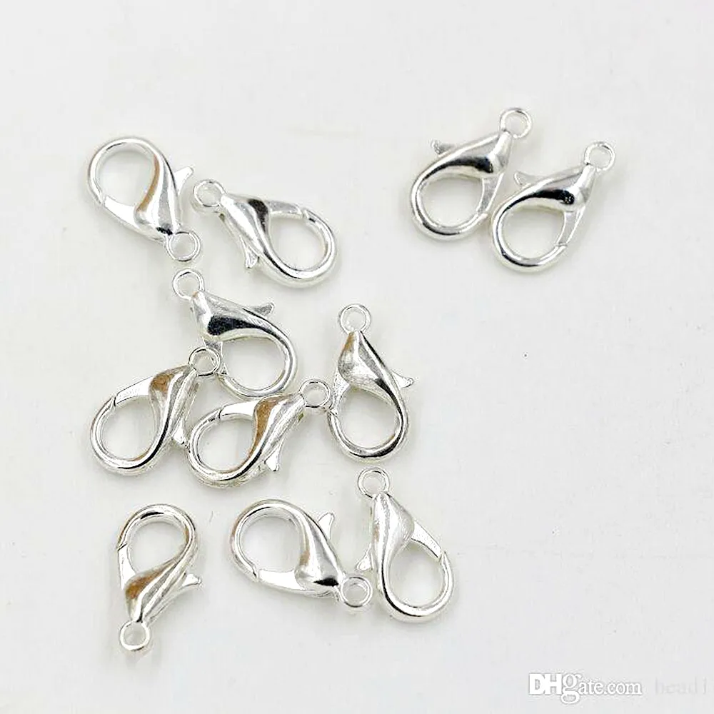 10 12 14 16mm Silver Plated Alloy Lobster Clasp Hooks Fashion Jewelry Findings For DIY Bracelet Chain Necklace319S