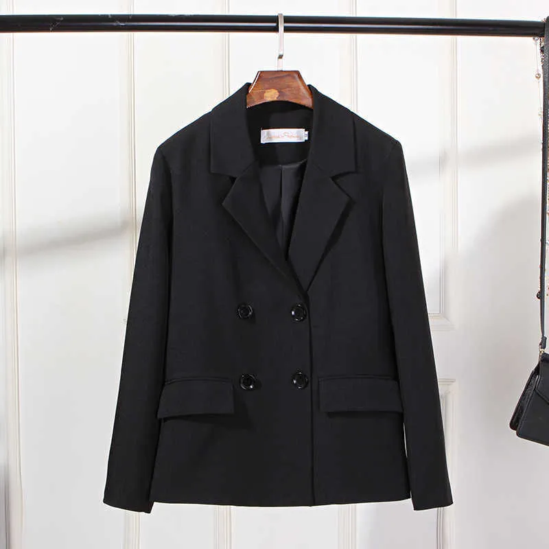 Chaqueta de oficina negra de talla grande para mujer, traje profesional informal, pantalones, chaqueta cruzada para mujer, pantalones ajustados 210527