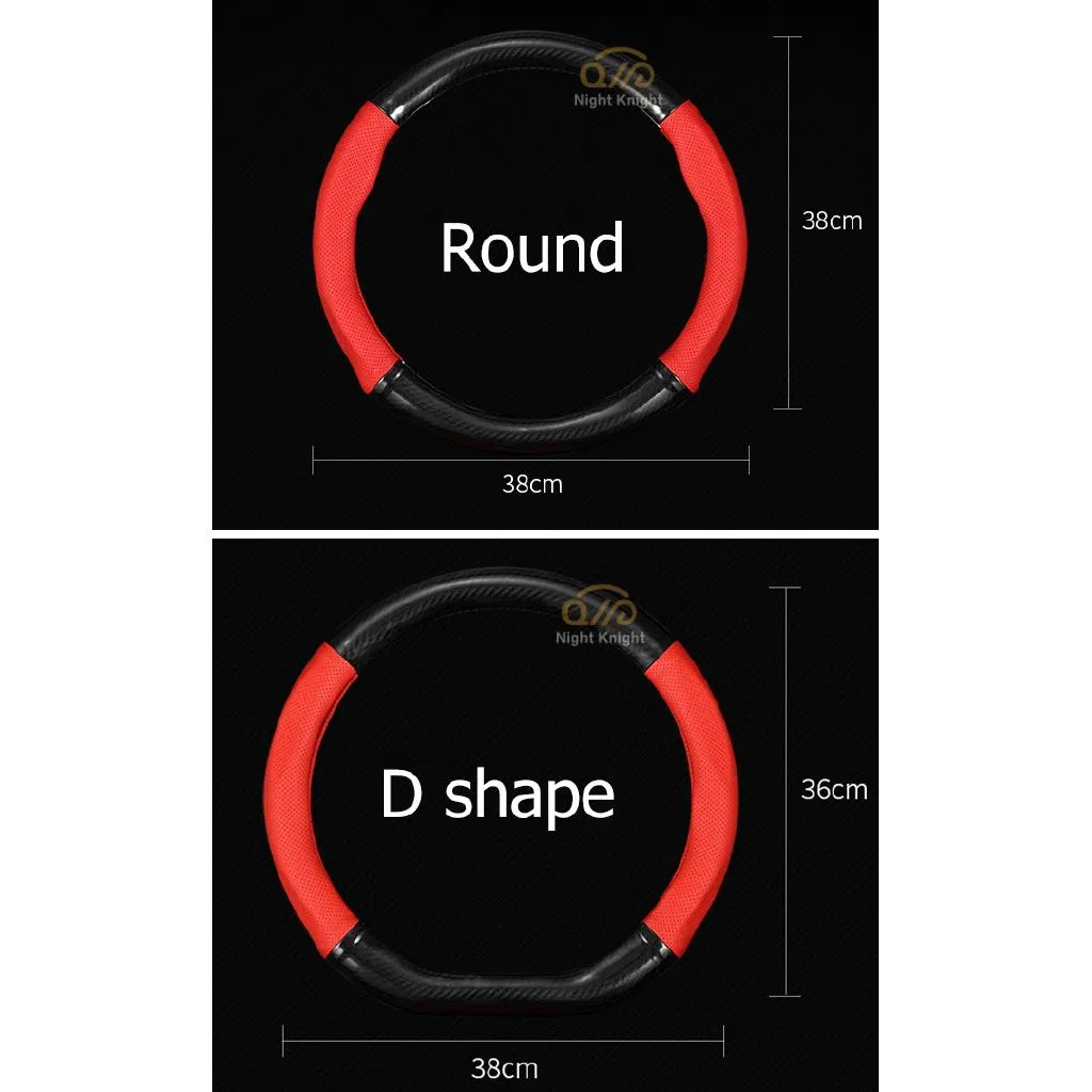 범용 탄소 섬유 가죽 자동차 스티어링 휠 커버 37-38cm 라운드 모양 D 형태 고품질에 적합합니다.