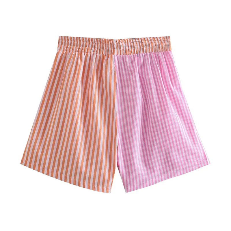 Sommar rand shorts mode elastisk midja lösa stil korta byxor breda ben sweatpants hög shorts 210430