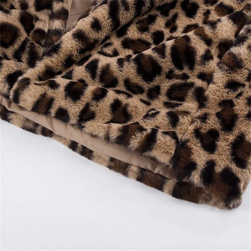 Cappotto di pelliccia Donna Inverno Plus Size Leopard Faux Giacca capelli soffici Cardigan Warm Long Cape 211019