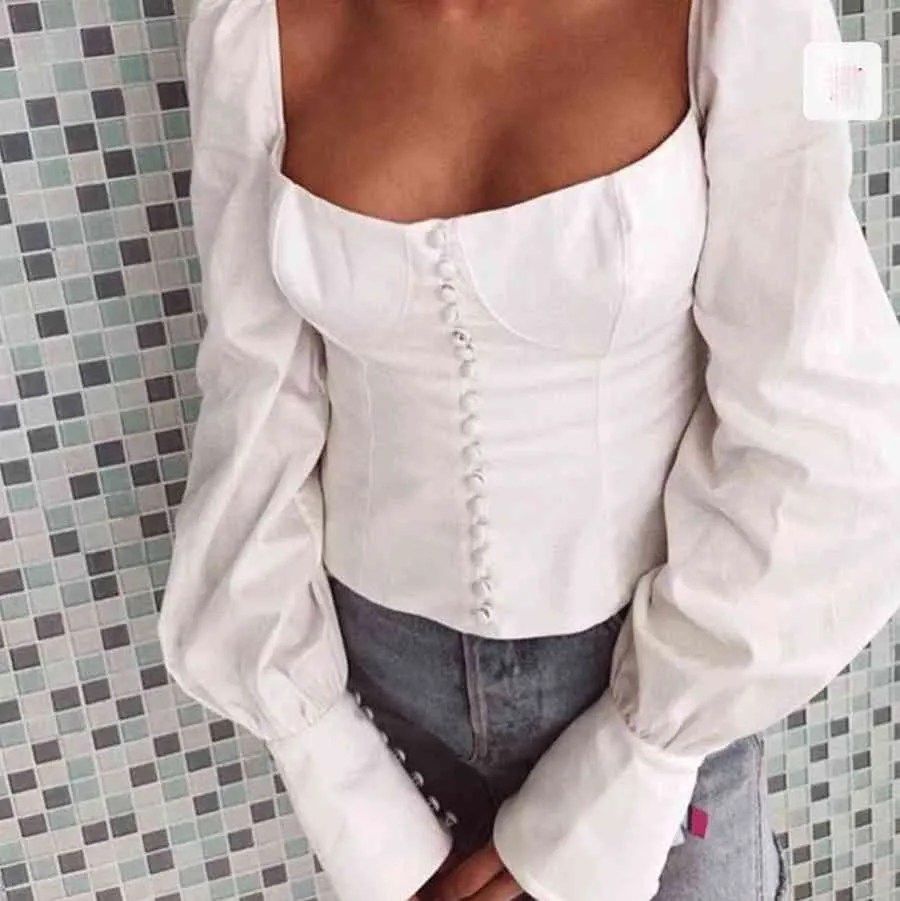 Herfstaankomst vrouwen uit schoudertop blouse lange mouw dames shirt tops hoogwaardige solide witte sexy SN 210326