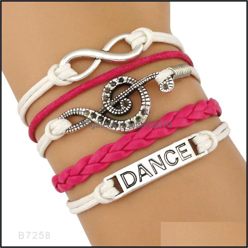 Jewelrydance Danseur Note De Musique Clé De Sol Vague Ballet Coeur Infini Amour Charme Bracelets Violet Femmes Hommes Bijoux Cadeau Custom1 D227n