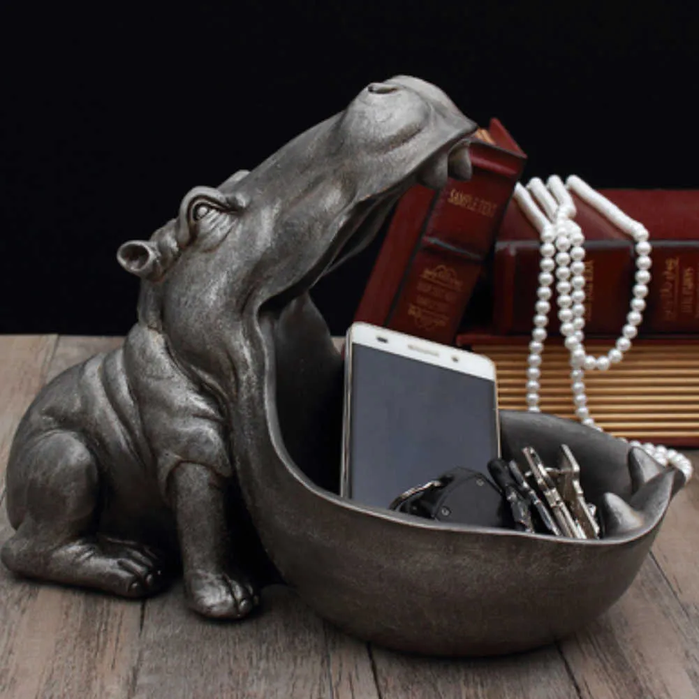 Statue d'hippopotame en résine, Sculpture, clé, conteneur de bonbons, support de rangement d'articles divers, Artware de Table à domicile, décoration de bureau, artisanat cadeau