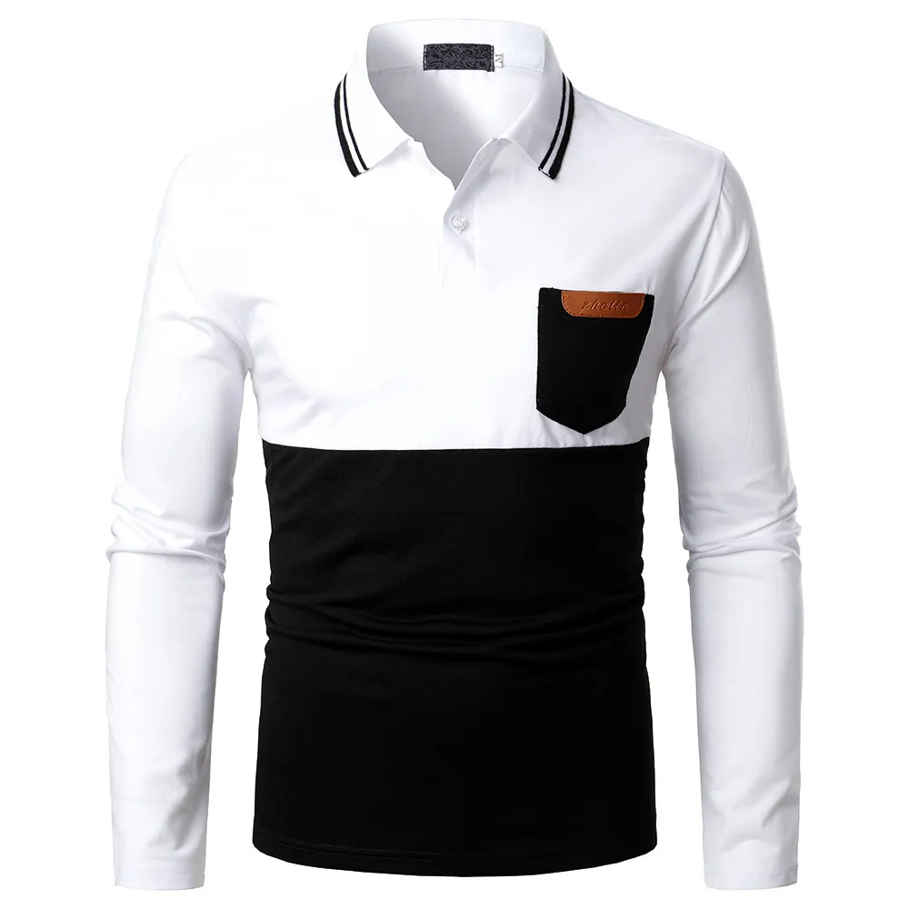 Patchwork Polo Shirts Men Long Sleeve Casual Mens T shirt Slim Polo Para Hombre Splice Quick Dry Camisas Pocket Colorblock 210524