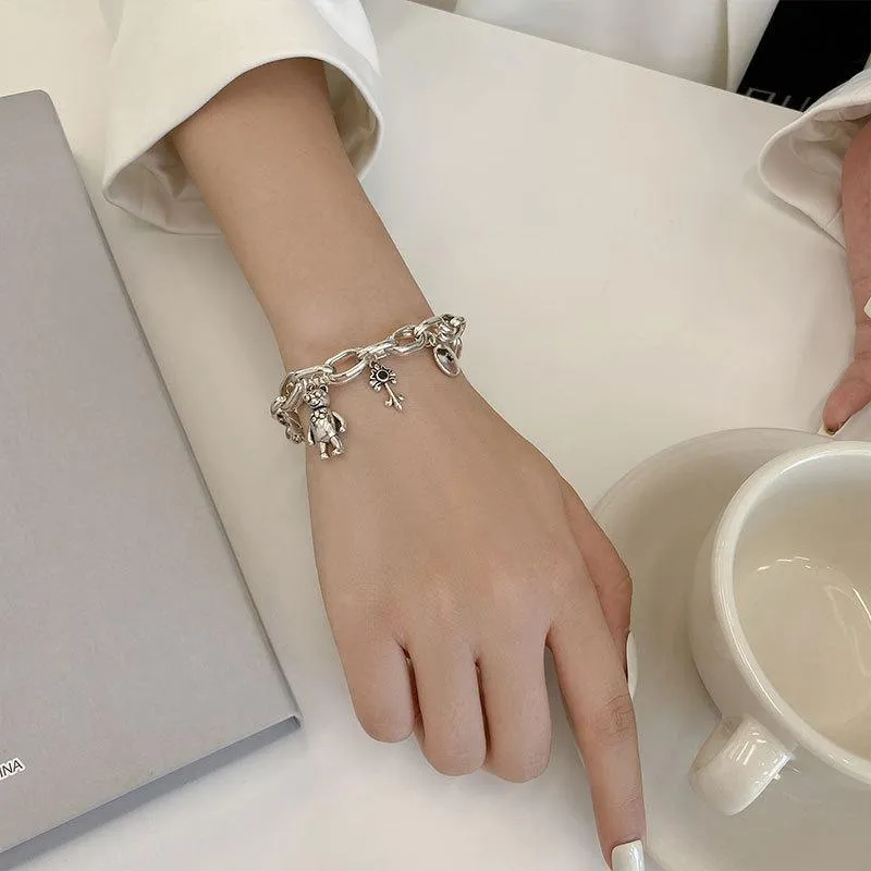 Link pulseiras 925 prata esterlina artesanal pequena chave bloqueio pingente charme para mulheres casamento luxo jóiaslink chain313a