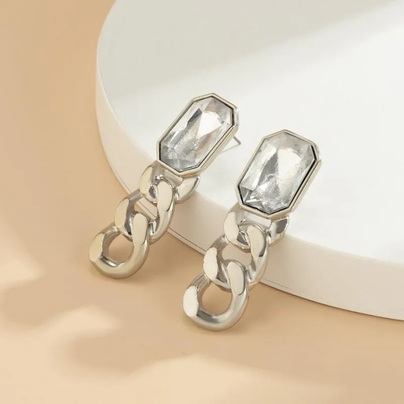 Stud 2021 Chaîne classique Verre Gem Ear Studs Géométrie Boucles d'oreilles pour femmes