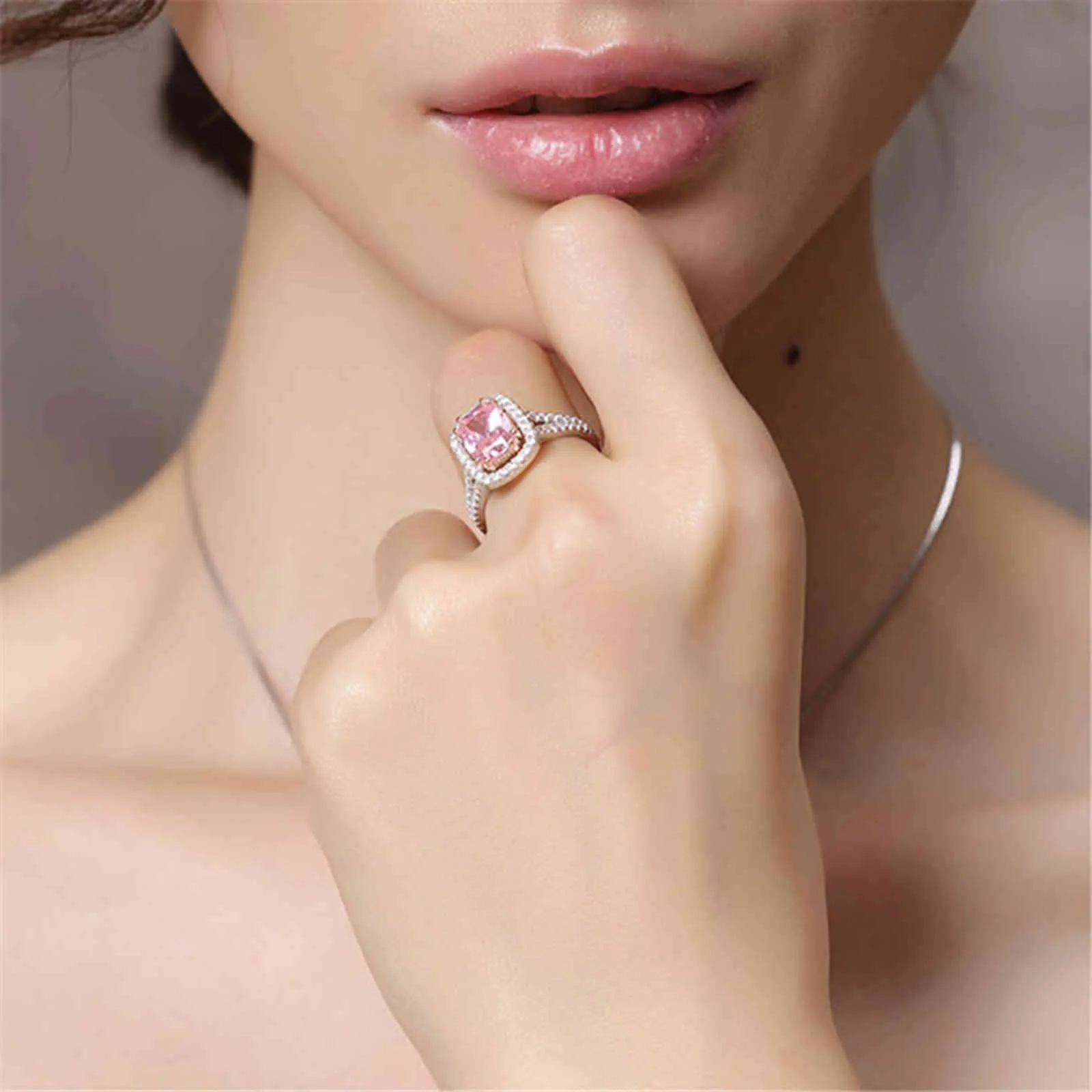 PANSYSEN 100% 솔리드 925 실버 반지 여성용 10x12mm 핑크 스피넬 다이아몬드 파인 쥬얼리 신부 웨딩 약혼 반지