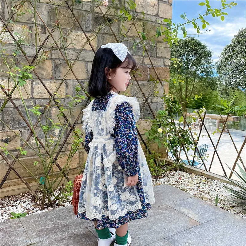 Style coréen printemps filles robe florale + chemisier en dentelle blanche robes de princesse fille vêtements E8022 210610