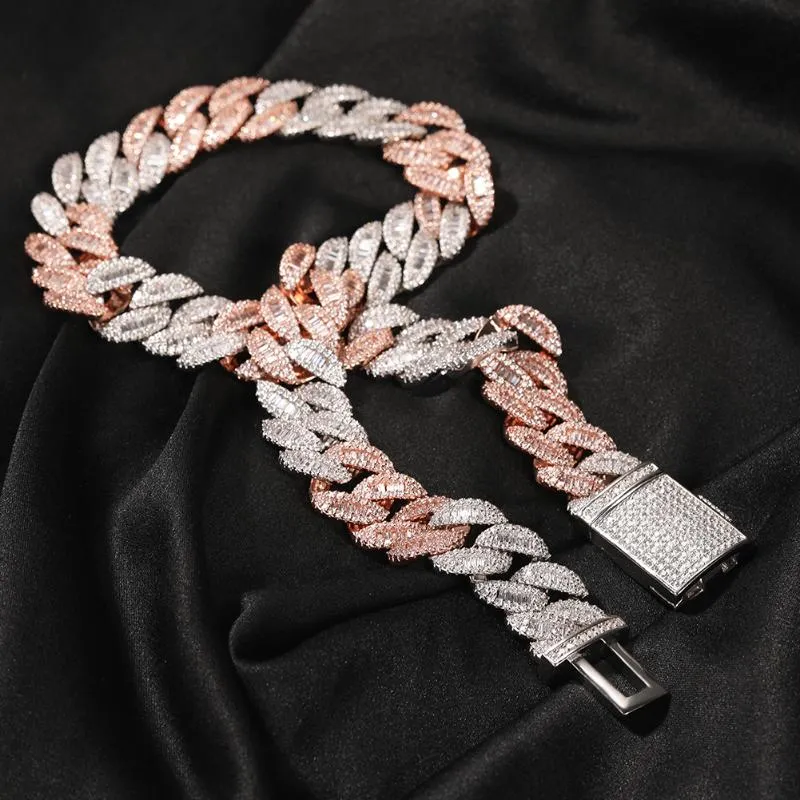 Chains 16mm Rose Gold silver gold Luxury Miami Cuban Link Necklace Prong Setting Baguette Cubic Zirconia Hiphop Jewelry 14316N