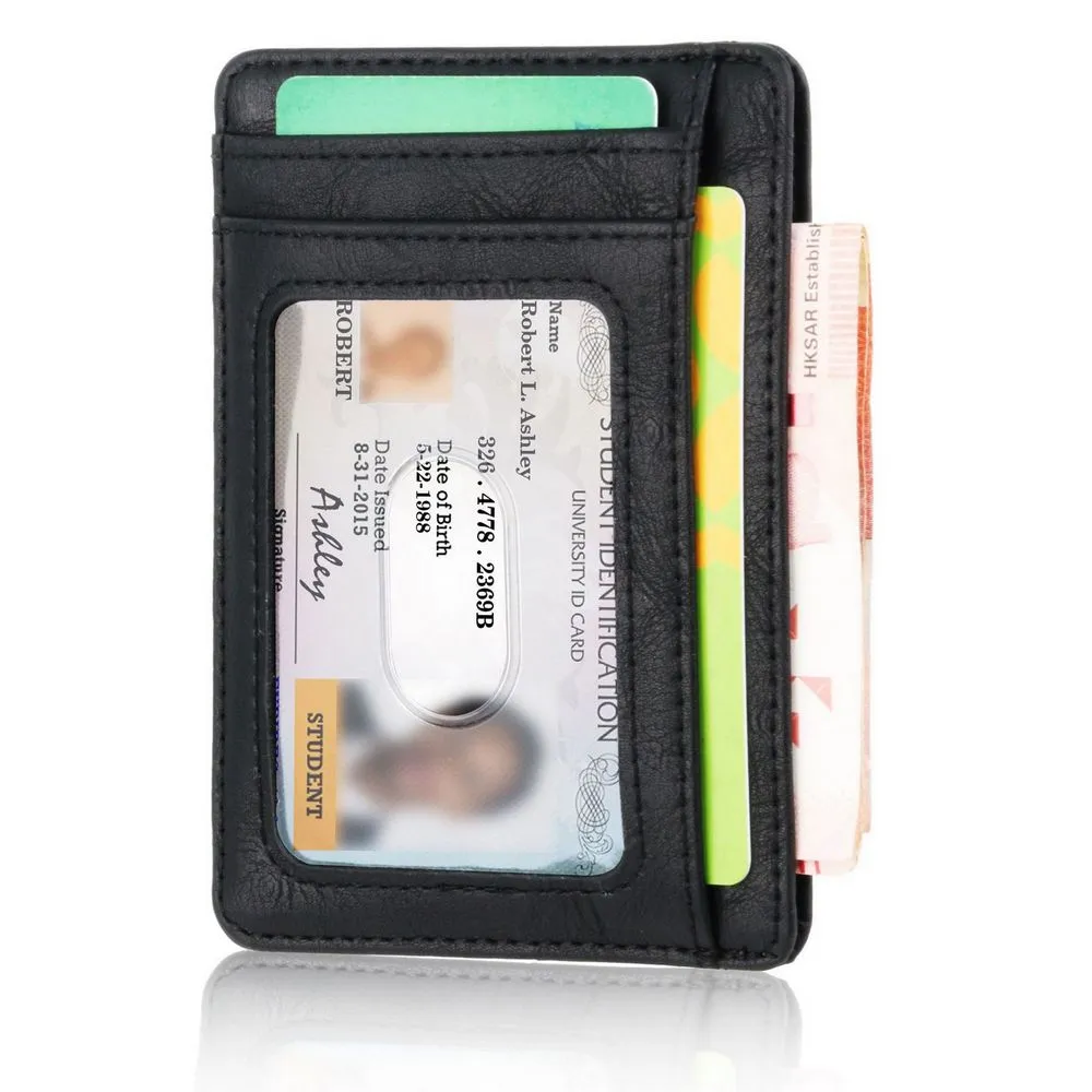 Men Women Small Wallet Bank Travel Leather Business Card Slim Lightweight Front Packet