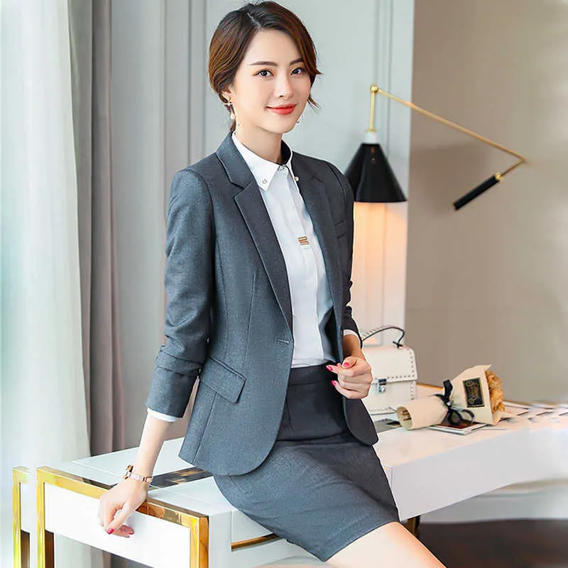 Salopette professionnelle pour femmes el Front Desk Suit Jacket Vestes pour dames de haute qualité pour l'automne et l'hiver Jupe deux pièces 210527