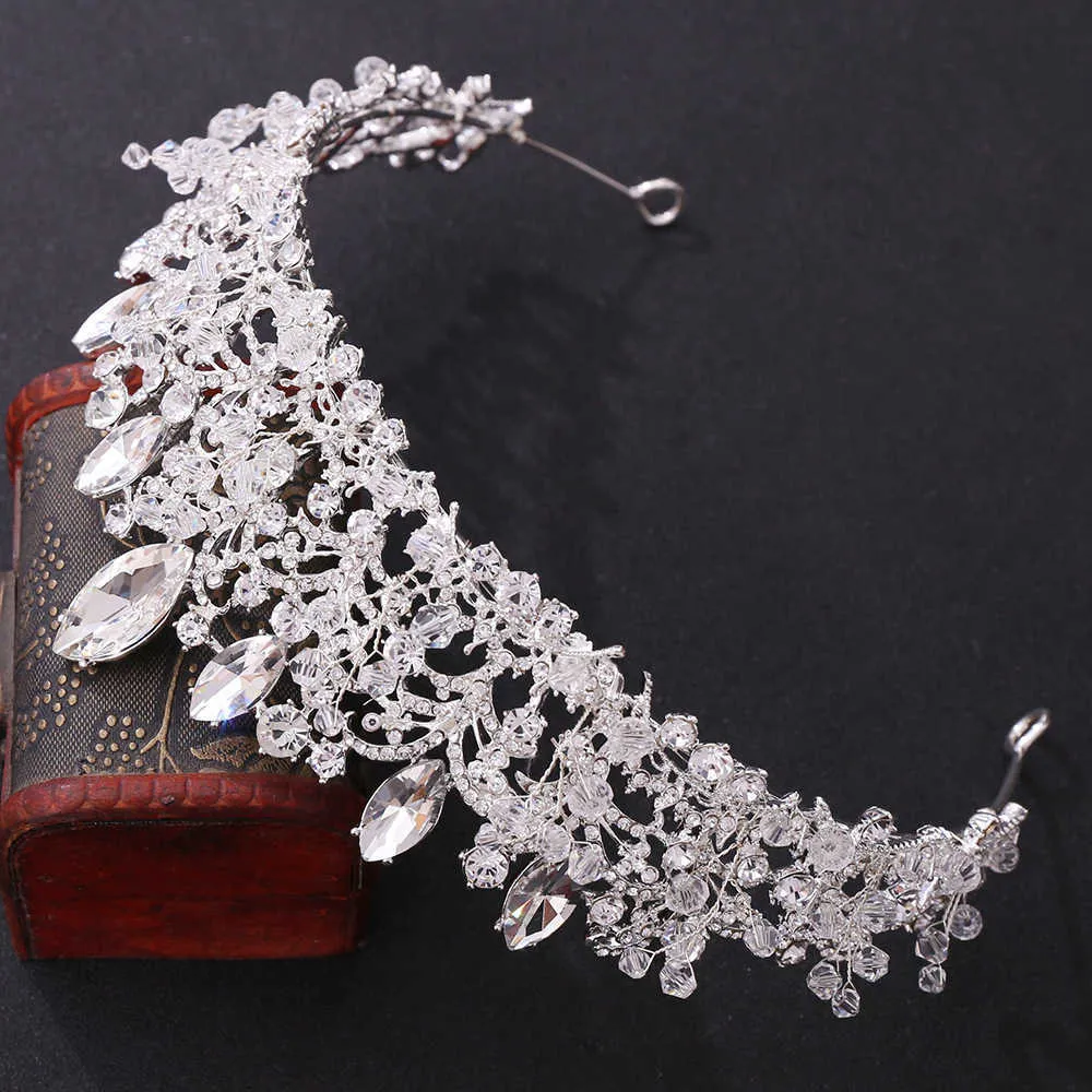 Baroque Luxury Rose Gold Crystal Beads Heart Bridal Tiaras Crown Big Pageant Diadem Headband Wedding Hair Accessories 210701209U