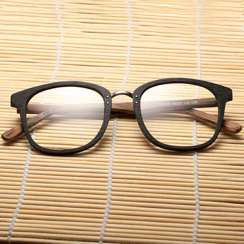 Óculos de miopia masculino e feminino, armação de madeira com lentes transparentes, óculos de design de marca 210323213Y