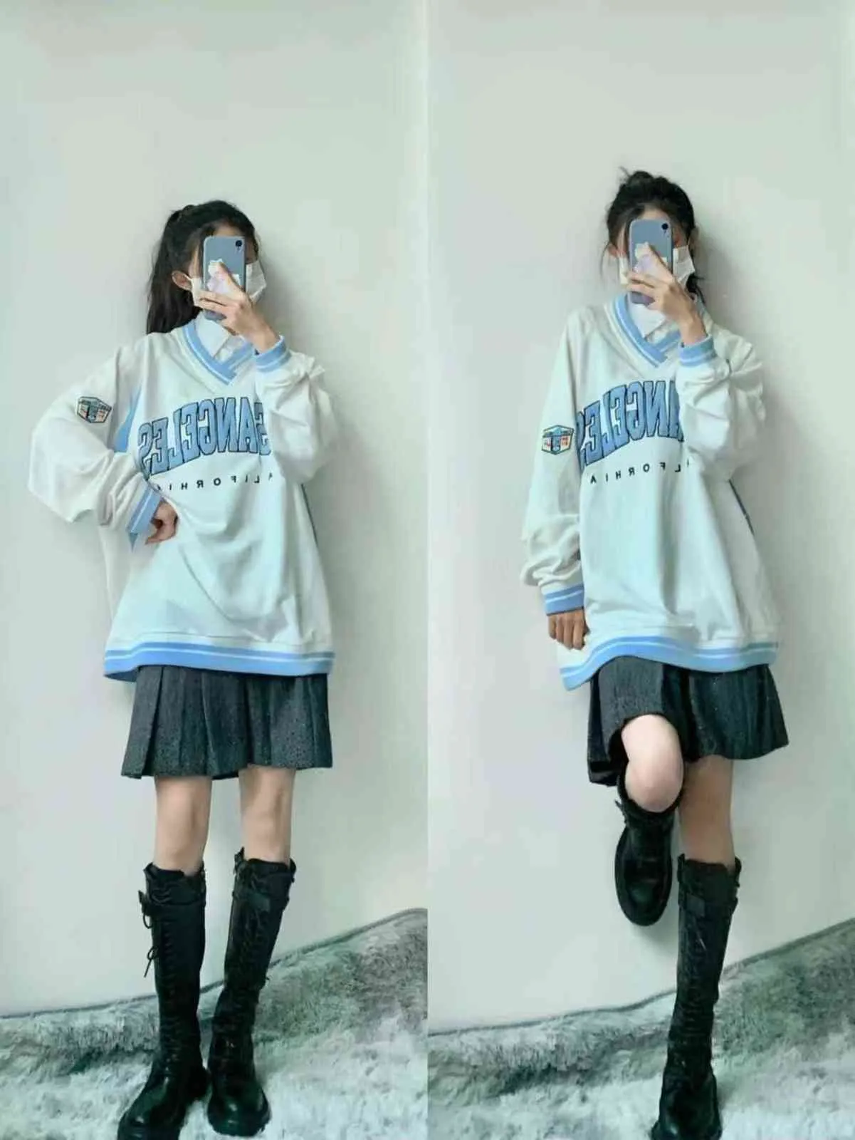 Creative V-Neck Pullover Kvinnors Top Harajuku Style Oversized Sweatshirt Hoodie Pullover Jacka Retro College Casual Kvinnors Topp 211109
