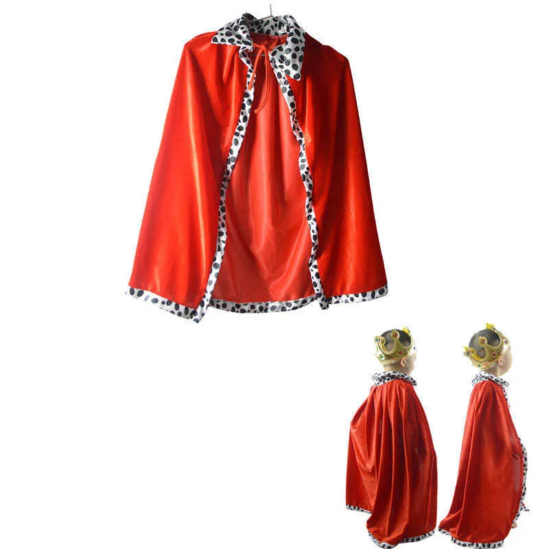 Cool Red Kids Boy Girl King Children Cosplay Cloak Cape Sceptre Prince Crown Birthday Party Halloween Costume for Children Q0910