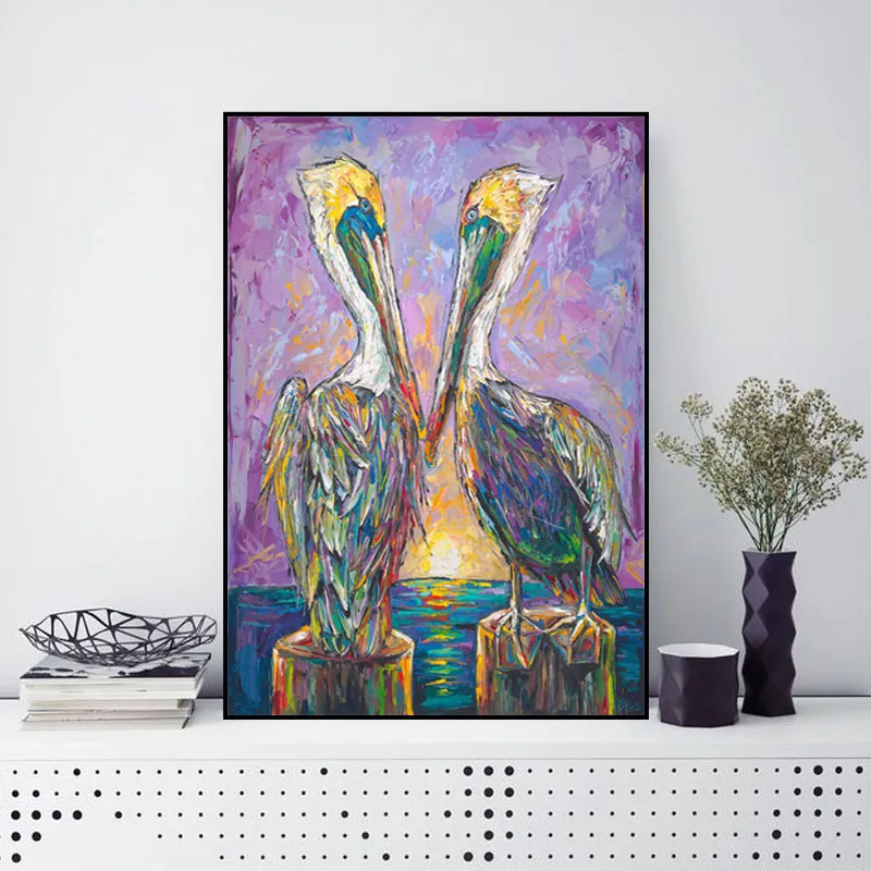 Leinwand-Kunst-Ölgemälde, Vögel am Meer, Wandkunstdruck, Bilder für Wohnzimmer, Leinwandmalerei, Tierkunst, Heimdekoration244E