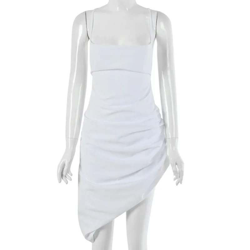 Kvinnor Klänning Kvinna Ärmlös Backless Clubwear Party Bandage Outfits Elegant Ladies Solid Färg Ruched Sommarkläder 210522