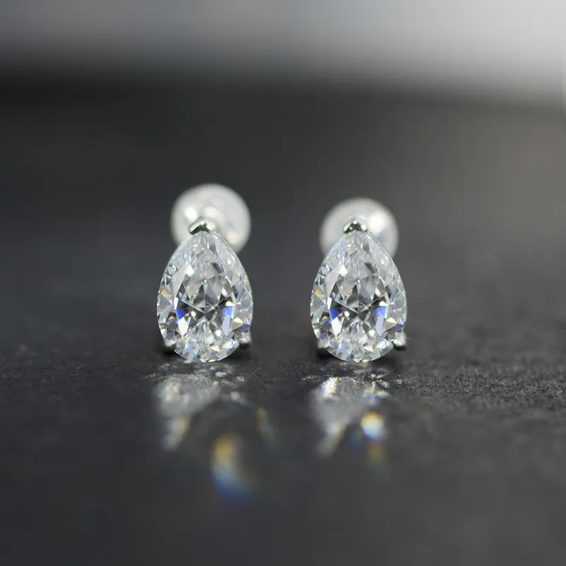 OEVAS classique 925 argent Sterling coupe poire créé Moissanite pierres précieuses diamants boucles d'oreilles clous d'oreille bijoux fins en gros