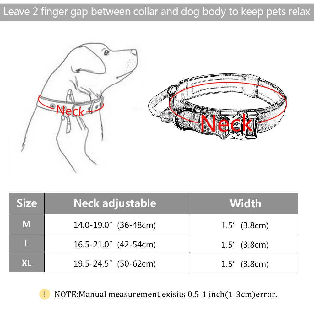 Tactical Dog Collar Niemiecki Shepard Medium Duży S na Walking Szkolenie Duresable Hearter Control Uchwyt 211022