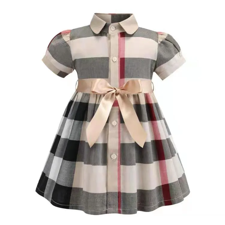 Новинка 2022 года, платье для маленьких девочек, весенне-осеннее детское клетчатое платье с длинными рукавами, хлопковая детская юбка с бантом, одежда