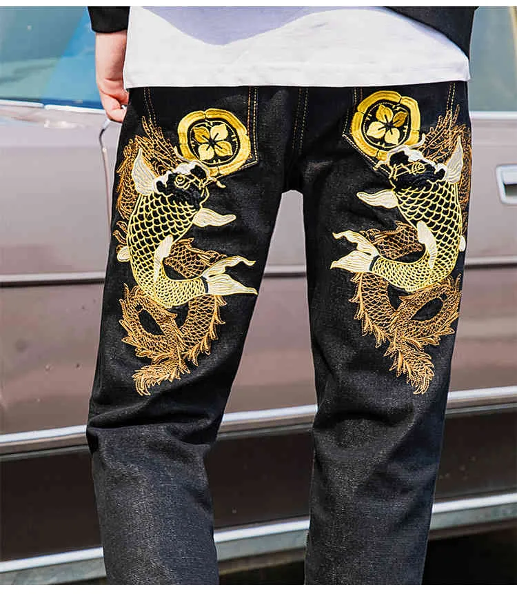 IEFB lente karper borduurwerk mode zwarte jeans mannen Chinese stijl persoonlijkheid rechte buis kleine rechte beenbroek 9Y6012 210524