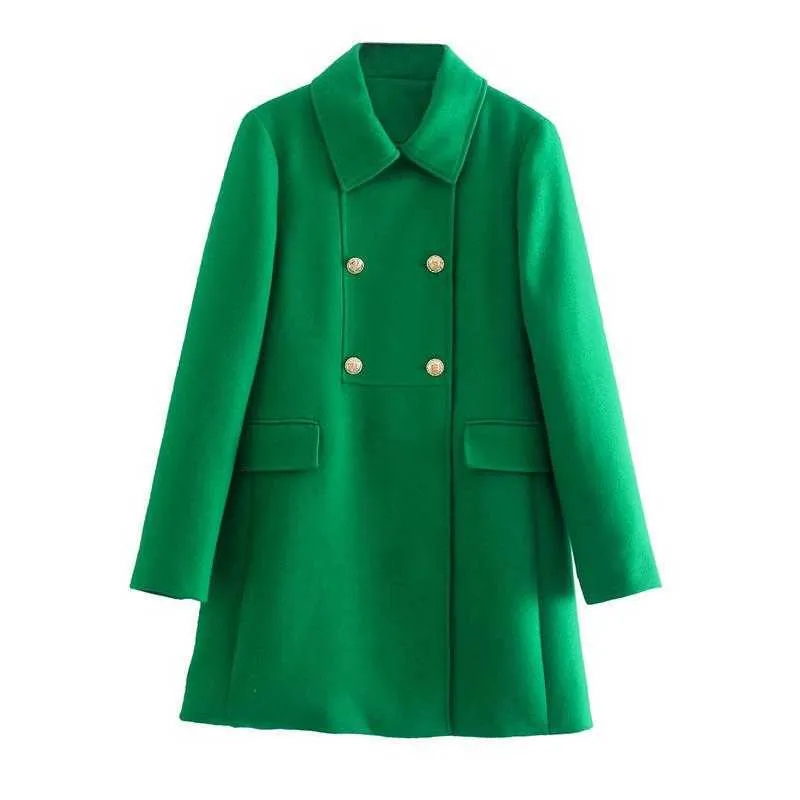 Za veste d'hiver manteau Parkas mode Slim revers à manches longues vert femmes décontracté rue chaud 210922