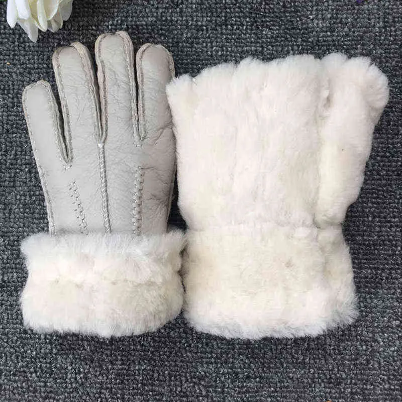 % 100 gerçek koyun derisi deri eldiven kadınlar kış sonbahar moda sıcak polar kar mittens erkek açık beş parmak bilek 220111