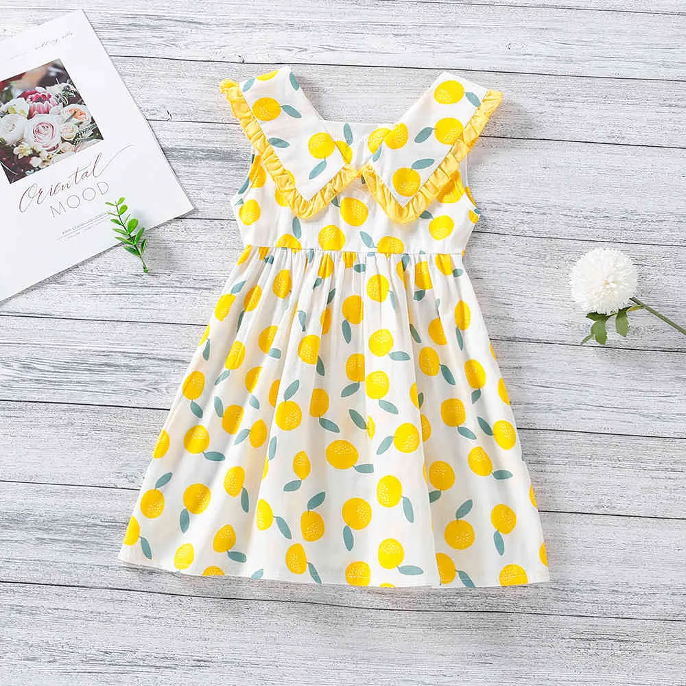 Девушки платье лето детская одежда лимона печатает жилет принцесса девочка без рукавов отворот милый для 1-5Y 210515