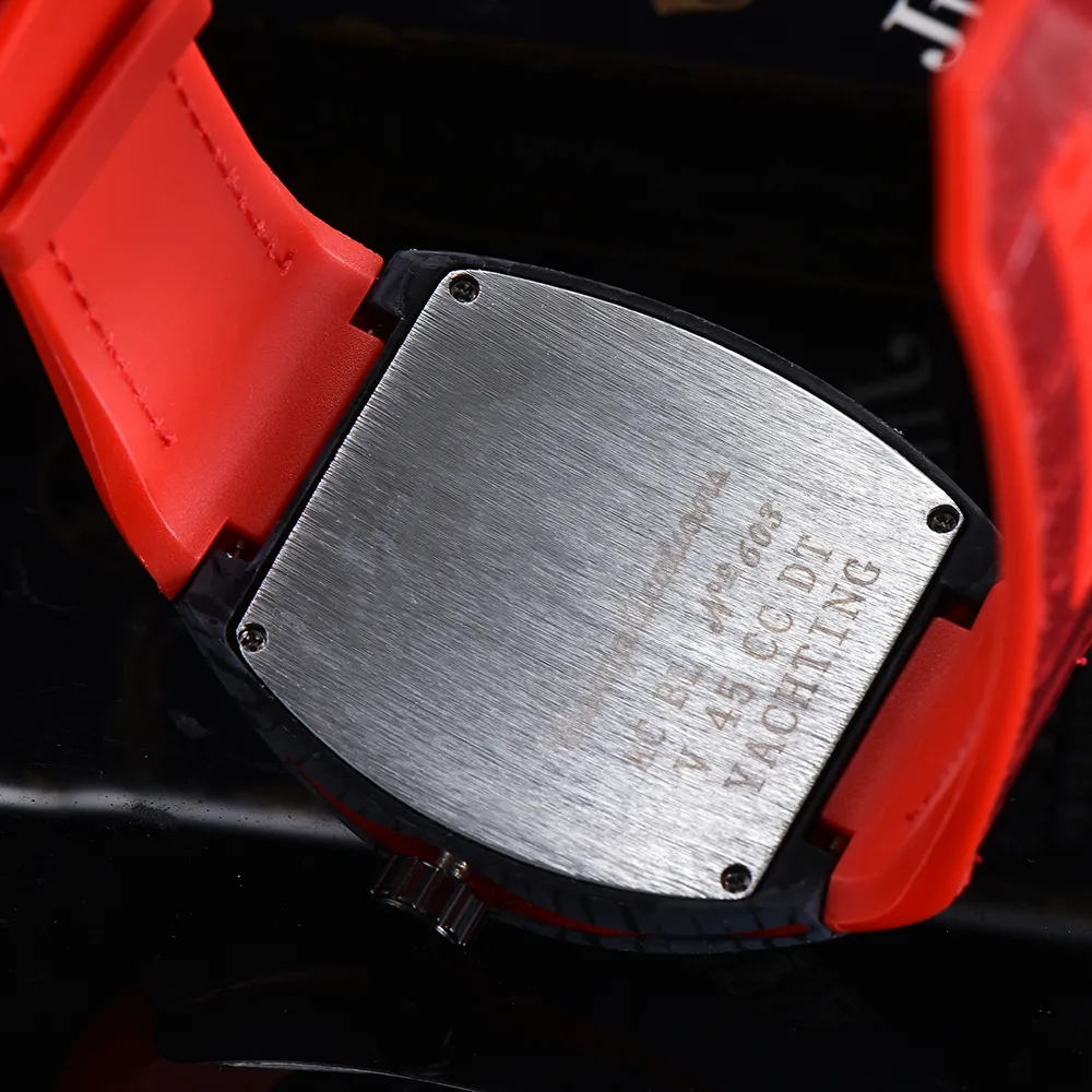 Мужские часы высшего качества, мужская коллекция, спортивные часы с кварцевым механизмом v45, резиновый ремешок, корпус из углеродного волокна, водонепроницаемые наручные часы analo288K