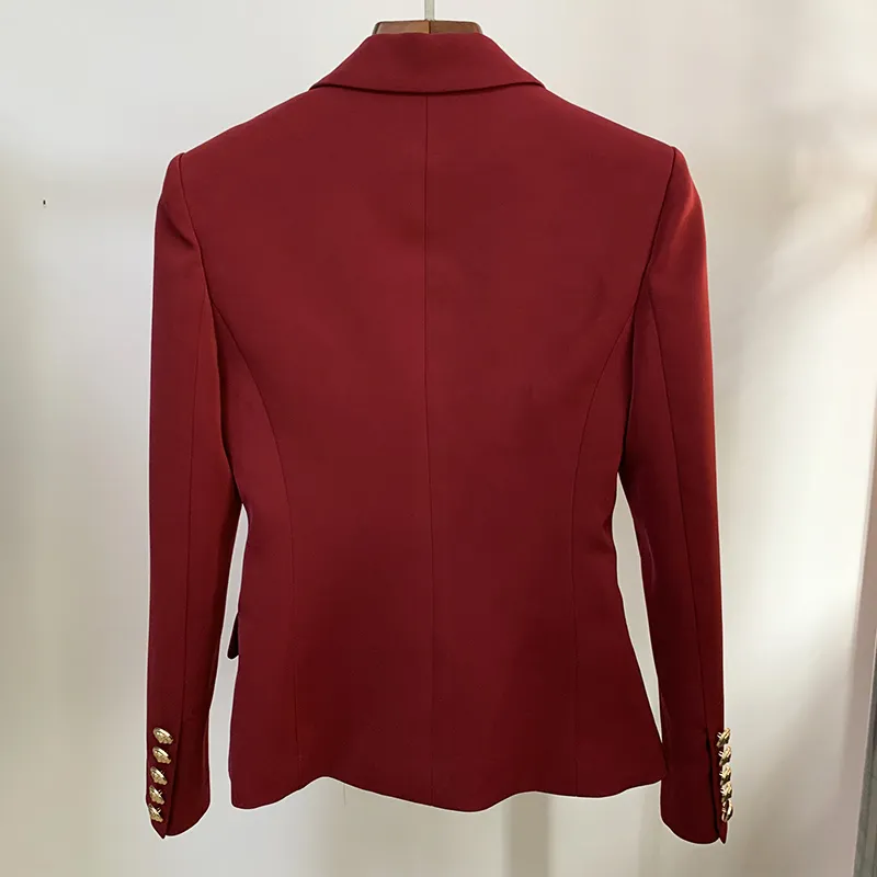 HIGH STREET Fashion Designer Blazer Jacket Bottoni leone in metallo da donna Cappotto esterno doppio petto Vino rosso 210521