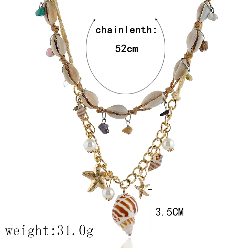 Böhmischer Sommer-Strand-Anhänger, natürliche Muscheln, Perlen-Charm-Kette, Halskette, Boho, handgefertigt, trendiger Muschel-Schmuck