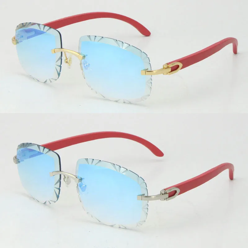 Lunettes de soleil en bois sans monture en métal pour hommes femmes avec lunettes en forme de poire en bois rouge UV400 choix multicolore lentille or 18 carats mâle et 304G